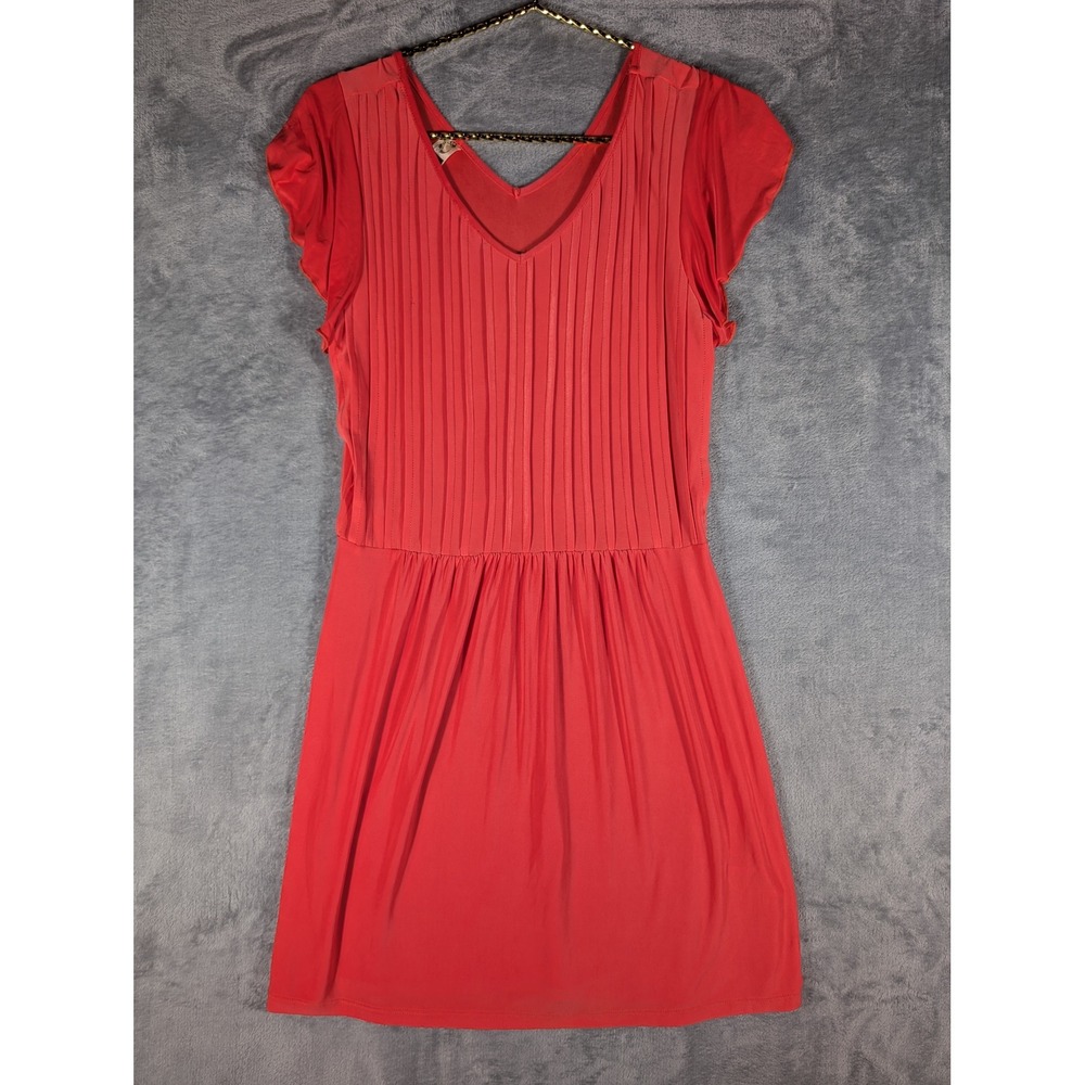 Black Koi Womens Red Pleated Mini Dress V Neck Flutter Sleeve Empire Waist Large